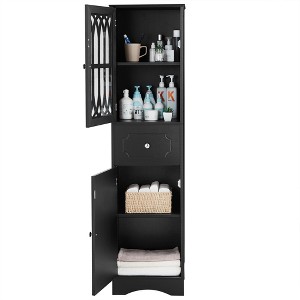 TiramisuBest Tall Bathroom Cabinet, Freestanding Storage Cabinet with Drawer and Doors, MDF Board, Acrylic Door, Adjustable Shelf, Black - 1 of 4