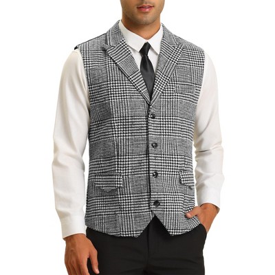 Lars Amadeus Men's Peaked Lapel Slim Fit Sleeveless Formal Houndstooth Waistcoat