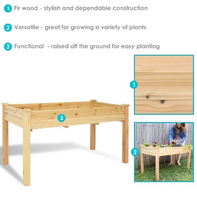 Light Brown Fir Wood Elevated Garden Planter Box