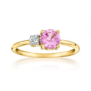 Pure Collection by Ross-Simons 1.00 Carat Lab-Grown Pink Sapphire and .10 Carat Lab-Grown Diamond Ring in 18kt Gold Vermeil - 1 of 4