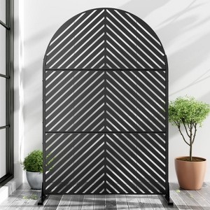 Pexfix 72 x 47 Inch Arch Metal Privacy Screen Freestanding Outdoor Divider Panel For Patio Deck Balcony Heavy Duty Base Weatherproof Black Parallel - 1 of 4