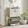Munora Slim Shoe Organizer Cabinet with 2 Flip Drawers for 12 Pairs, Adjustable Shelves & Farmhouse Style, Distressed White - 2 of 4