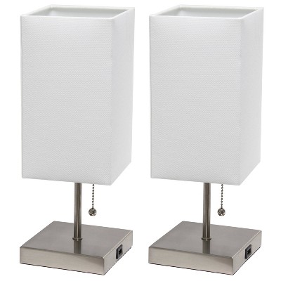 2pk Petite Stick Lamps with USB Charging Port and Fabric Shades - Simple Designs