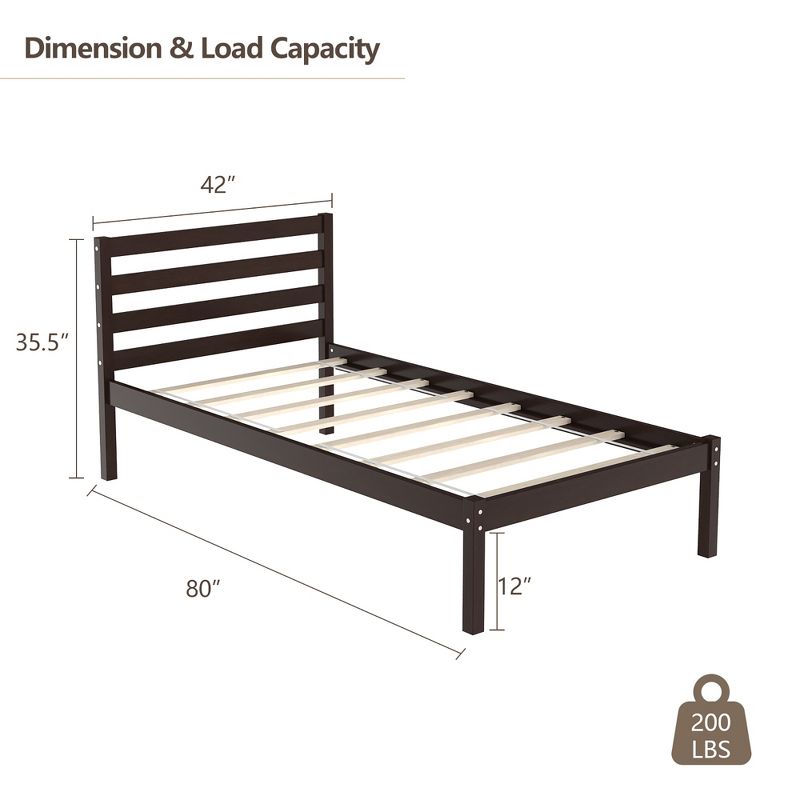Costway Twin Size Wood Platform Bed Frame with Headboard Slat Support Mattress, 3 of 11