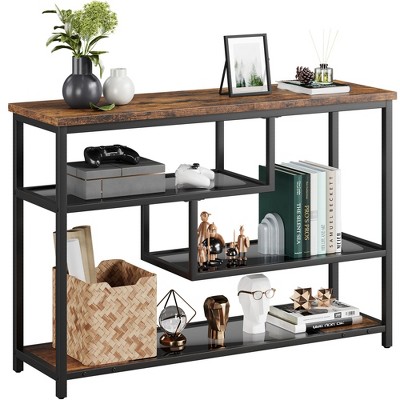 Console Table, 4-Tier Sofa Tables Narrow Entryway Table with Glass Shelf and Metal Frame