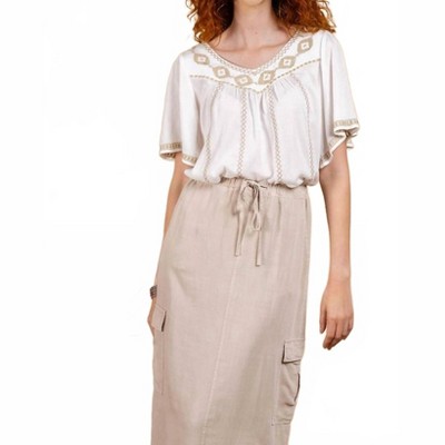 Women's Wo's Crepe Embroidered Smock Top - PAPARAZZI