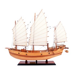 Chinese Junk Ship Model 27" – Natural Wood Finish – Sailing Replica By Old Modern Handicrafts - 1 of 4