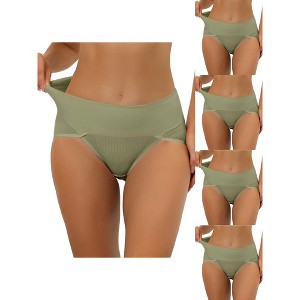 Allegra K Women's Ribbed High Waist Tummy Control Available 5 Packs in Plus Size Briefs - 1 of 4