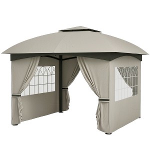 11' x 11' Outdoor Gazebo, Double Roof Patio Gazebo with Curtains, Church Windows, Galvanized Steel Frame - 1 of 4
