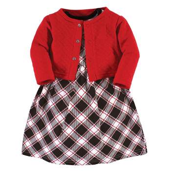 Hudson Baby Toddler and Baby Girl Quilted Cardigan and Dress, Black Red Plaid