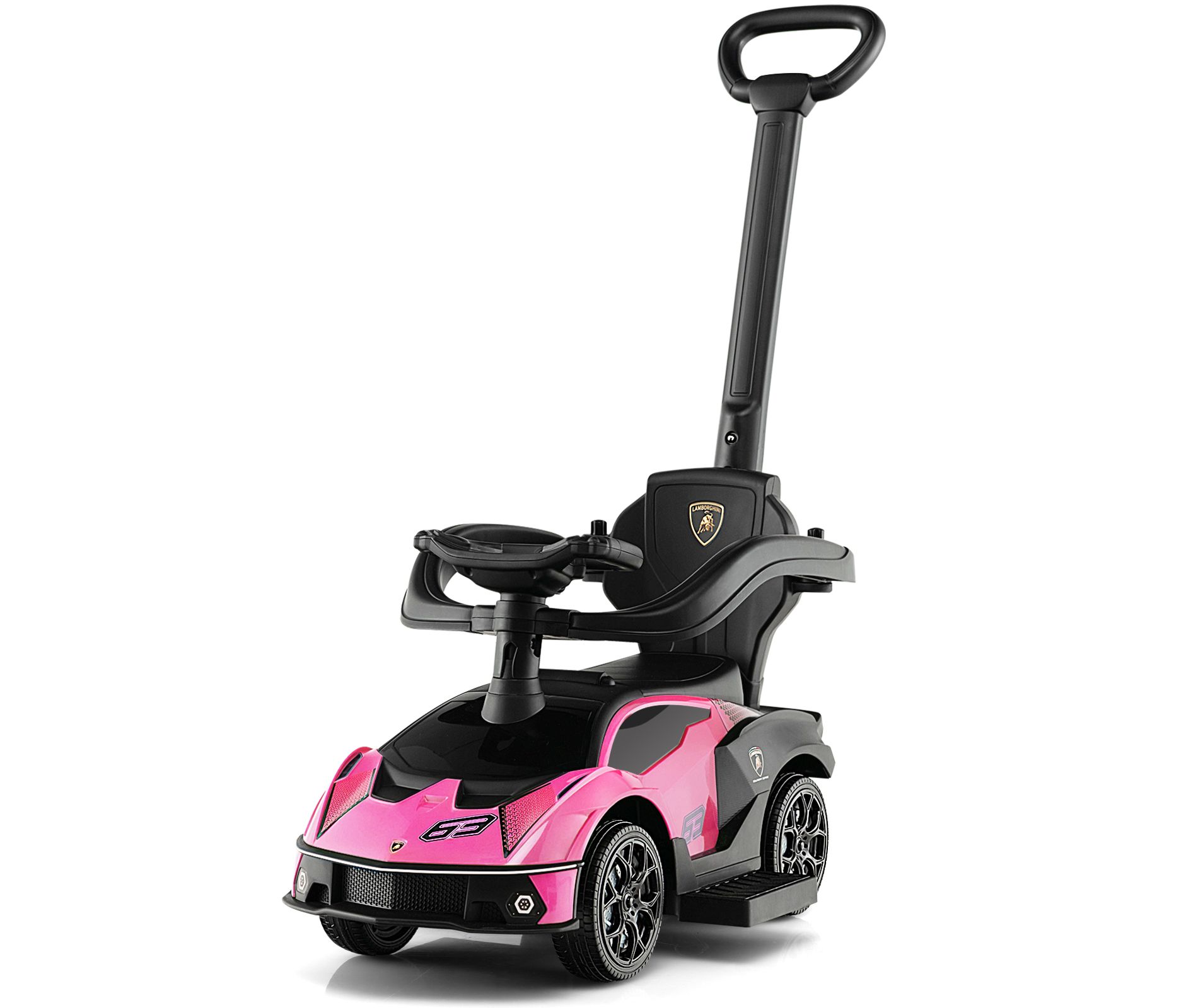 Costway 3-in-1 Licensed Lamborghini Ride on Push Car Stroller Sliding Car w/ Sound Pink