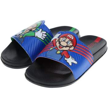 SUPER MARIO Nintendo Sandals, Mario and Luigi Mismatch Slide Sandal, Boys Sizes 12 to 4