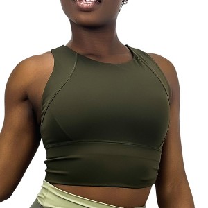 Anna-Kaci Active Women's High Neck Seamless Crop Tank Top with Wide Straps and Stretch Compression Fit - 1 of 4