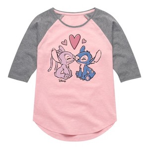 Girls' - Disney - Lilo & Stitch Shirt Tail Raglan Graphic T-shirt - 1 of 4