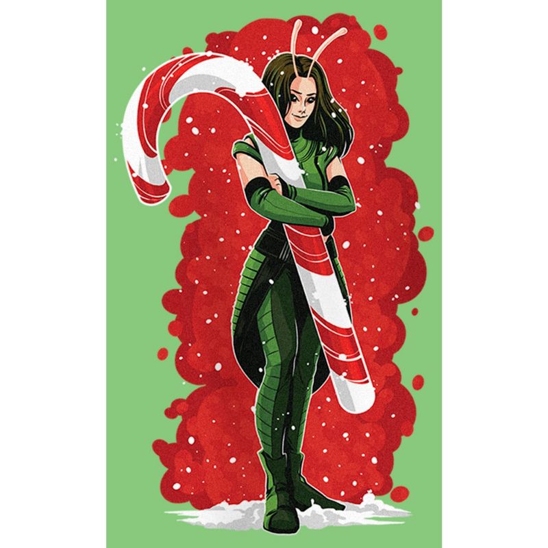 Girl's Guardians of the Galaxy Holiday Special Mantis Candy Cane Hug T-Shirt, 2 of 5