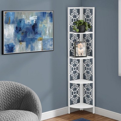 INFURNIC Decorative Bookshelf 4 Tier Corner Etagere with Wooden Shelves and Sleek Metal Frame, White, 15.5"*11"*61.5"