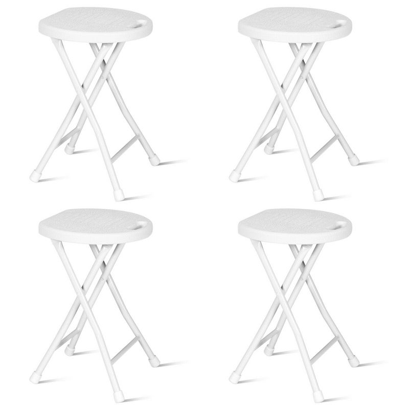 Costway Set of 4 Portable Folding Stools 18'' Collapsible Round Stools White, 1 of 10