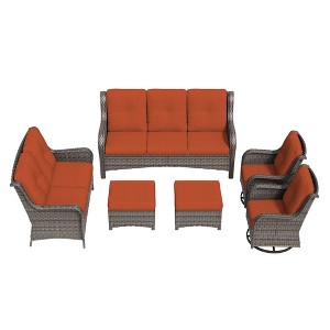 UPTION 6-Piece Wicker Outdoor Patio Conversation Set with Cushions - 1 of 4