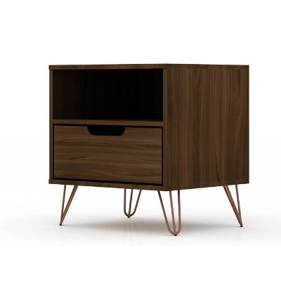 Mid-Century Modern Brown Nightstand with Metal Splayed Legs