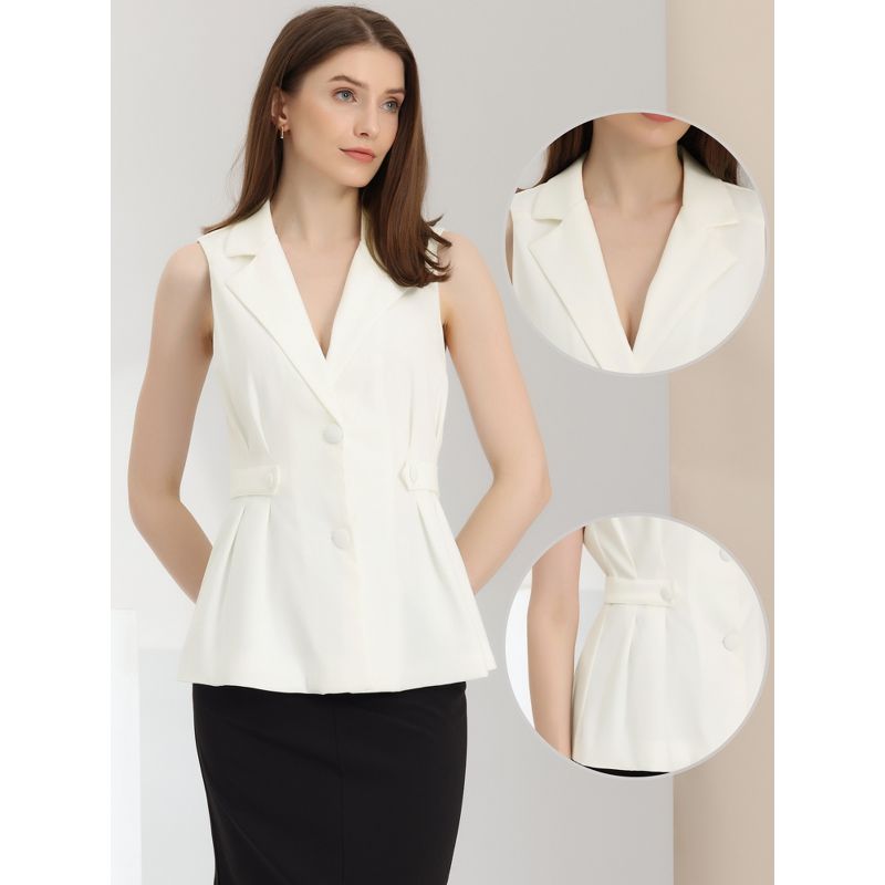 Allegra K Women's Office Elegant Notched Collar V-Neck Button-Down Sleeveless Vest, 2 of 7