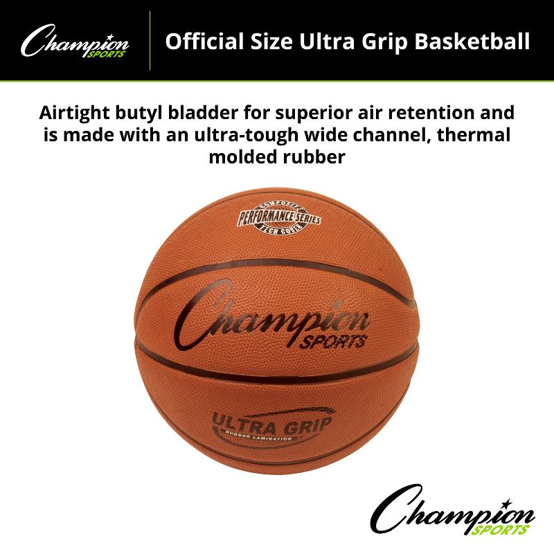 Champion Sports Ultra Grip Rubber Basketball with Bladder, Official Size 7, 5 of 6