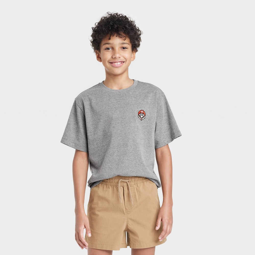 Boys' Mario Short Sleeve Embroidered T-Shirt - art class™ Heather Gray M