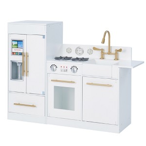 Play Kitchen for Kids – Teamson Charlotte Wooden Pretend Kitchen Playset with Farmhouse Sink, Realistic Features, White/Gold - 1 of 4