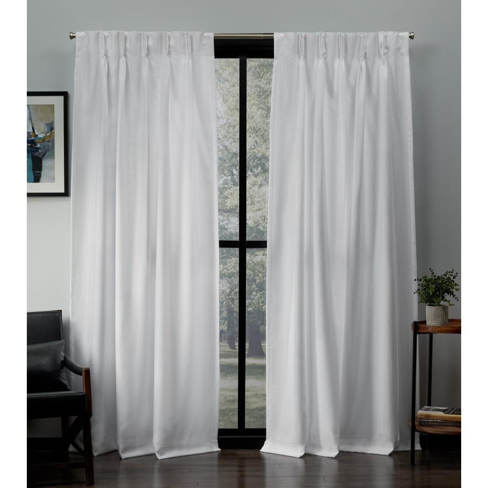 Photos - Curtains & Drapes Set of 2  Loha Linen Pinch Pleat Window Curtain Panel White - Exc(84"x54")