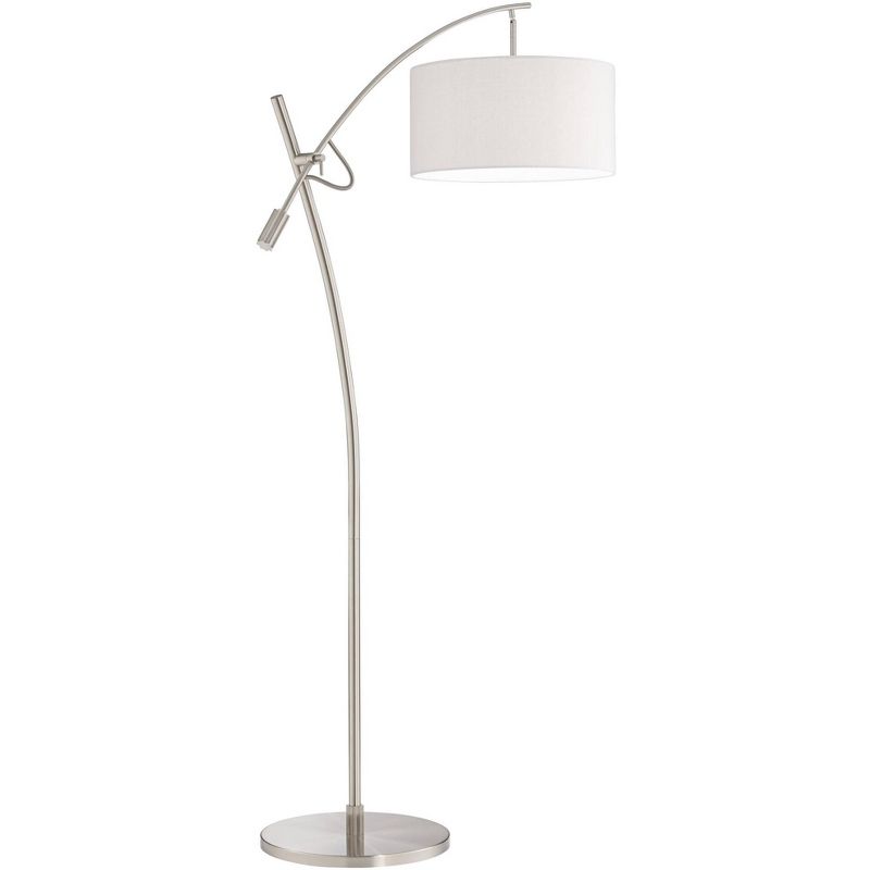 Possini Euro Design Modern Arc Floor Lamp 69" Tall Brushed Steel Adjustable Boom Off White Linen Drum Shade for Living Room Reading Office, 5 of 10