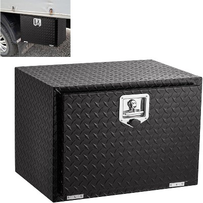 "24" Aluminum Diamond Plate Tool Box, Lockable Truck Storage Chest with Sliding Shelf, Waterproof Organizer for Pickups, RVs & Trailers