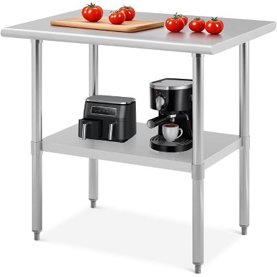 Stainless Steel Table for Prep & Work,2-Tier Shelf Commercial Metal Worktable Adjustable Height & Leveling Feet for Restaurant