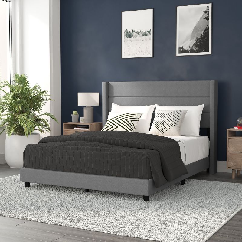 Flash Furniture Hollis Upholstered Platform Bed with Wingback Headboard, Mattress Foundation with Slatted Supports, No Box Spring Needed, 3 of 13