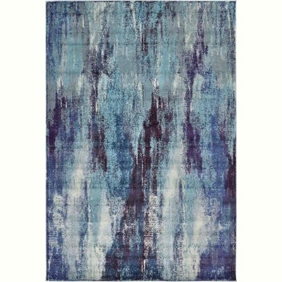 Blue Abstract Synthetic Stain-Resistant 6x9 Area Rug