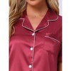 INSPIRE CHIC Women's Satin Silky Short Sleeve Shorts Button Down Lingerie Ruffle Pajamas Set - 4 of 4