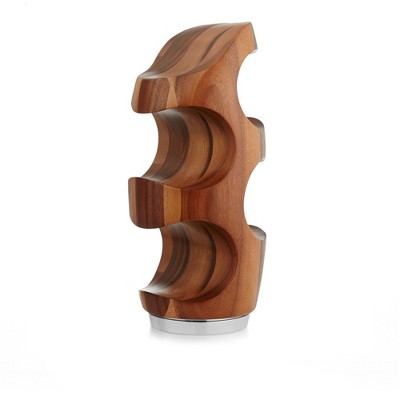 Nambe Vie Wine Rack, Elegant 4-Bottle Holder, Made of Acacia Wood with Alloy Base, 13 Inch Small Wine Rack, Stylish, Perfect for Home Decor & Gifts
