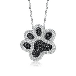 Guili Sterling Silver Two-Tone Pendant with Black & White Cubic Zirconia Cat & Dog Pet Paw Necklace for Pet Lovers with Style and Class - 1 of 3