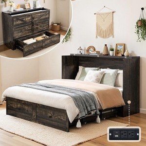 AMERLIFE Murphy Bed with Storage& Charging Station, Farmhouse Cabinet Bed, Noise-Free, for Guest Room, Apartment, or Office - 1 of 4
