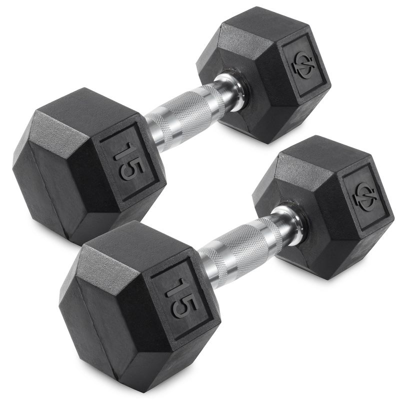 Philosophy Gym Rubber Coated Hex Dumbbell Hand Weights, Pairs, 1 of 6