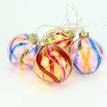 Penn 4pc Swirl Glass Ball LED Lighted Christmas Ornament Set 3.25" - Pink/Yellow