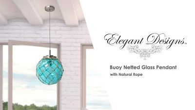 Aqua Sea Glass Globe Pendant with Brushed Nickel & Natural Rope Accent