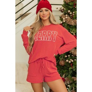 Corded Merry Graphic Long Sleeve Top and Shorts Set - 1 of 3