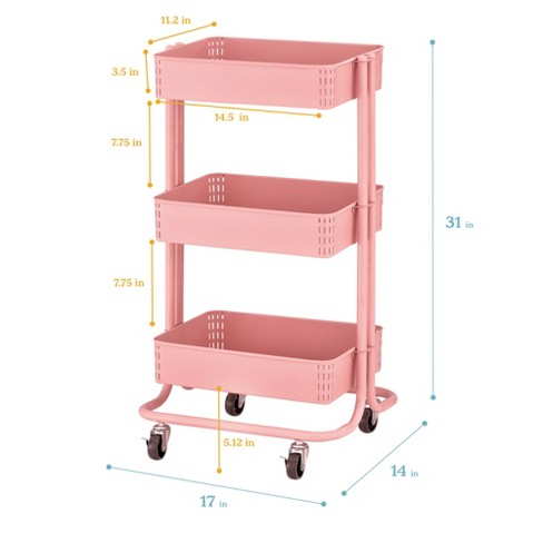 KPX Slim Rolling Storage Cart Kitchen Small Shelves Organizer with Casters  Wheels Mobile Bathroom Slide Utility Cart, Small Shelf for Laundry Room,  Make Up, Home School, Dorm Room (4-Tier, Pink)