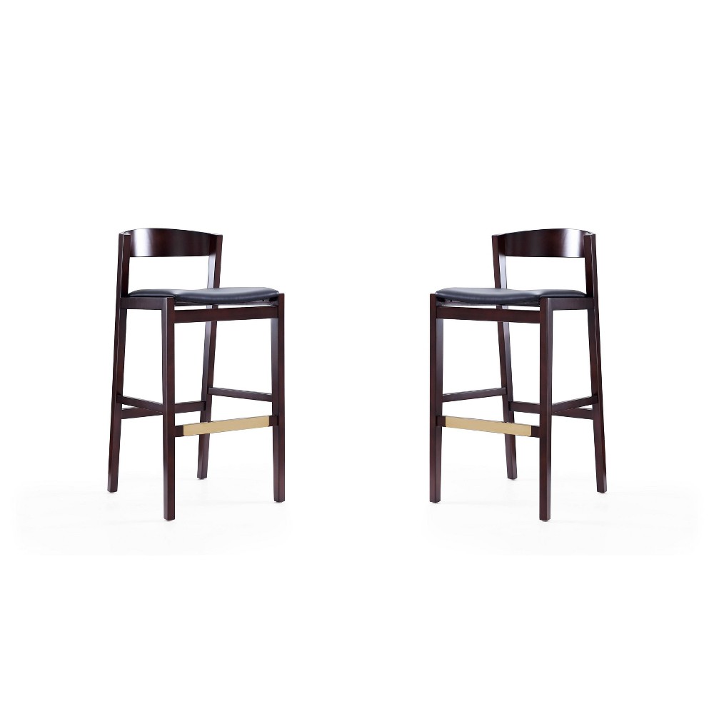 Set of 2 Klismos Upholstered Beech Wood Barstools Black - Manhattan Comfort: Danish Modern Design, Foam Padded, No Assembly Required