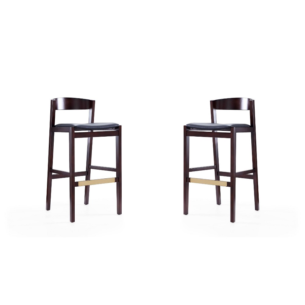 Photos - Chair Set of 2 Klismos Upholstered Beech Wood Barstools Black - Manhattan Comfor