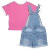 Barbie Little Girls Crewneck T-Shirt and Denim Short Overalls 2-Piece Set - Pink, 5 - 2 of 4
