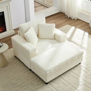 Mjkone Corduroy Comfy Chaise Lounge With Storage Ottoman&Armrests,Upholstered Sleeper Single Sofa Bed - 1 of 4