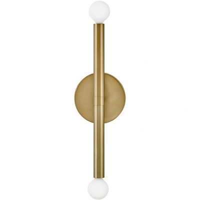Curvilinear Brass Double Sconce with Dimmable Milk Glass Globes