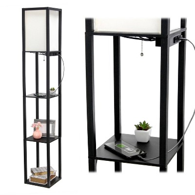 Black 62.5" Floor Lamp with Shelves and USB Ports