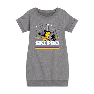 Girls' - Peanuts - Woodstock Ski Pro Graphic Short Sleeve Fleece Dress - 1 of 4