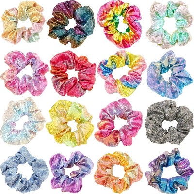 Glamlily 16 Pack Metallic Shiny Scrunchies, Elastic Hair Ties Scrunchy Hair Accessories for Women Girls